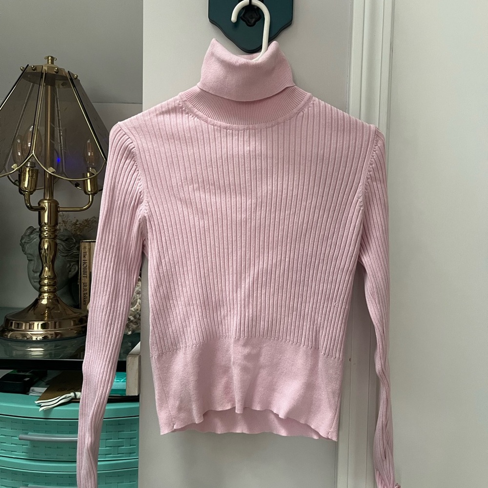Zara Light Pink Ribbed Turtleneck Sweater